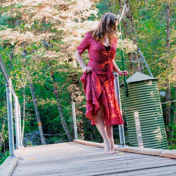 Reformation Dark Red Floral Wrap Maxi Dress | Size M - Picture 5 of 11